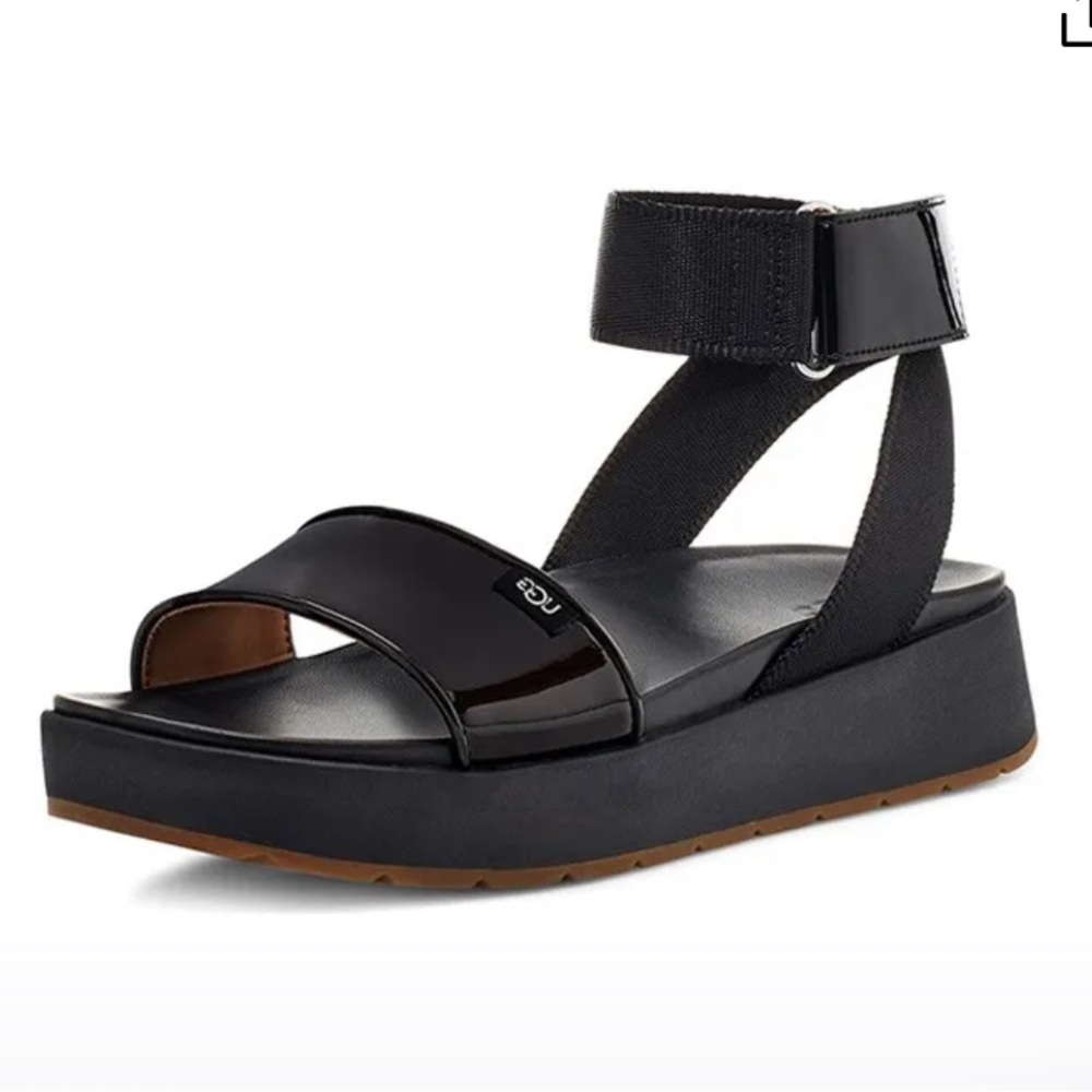 UGG Lennox Slingback Ankle Strap Strappy Sandals in Black Patent. Size 11